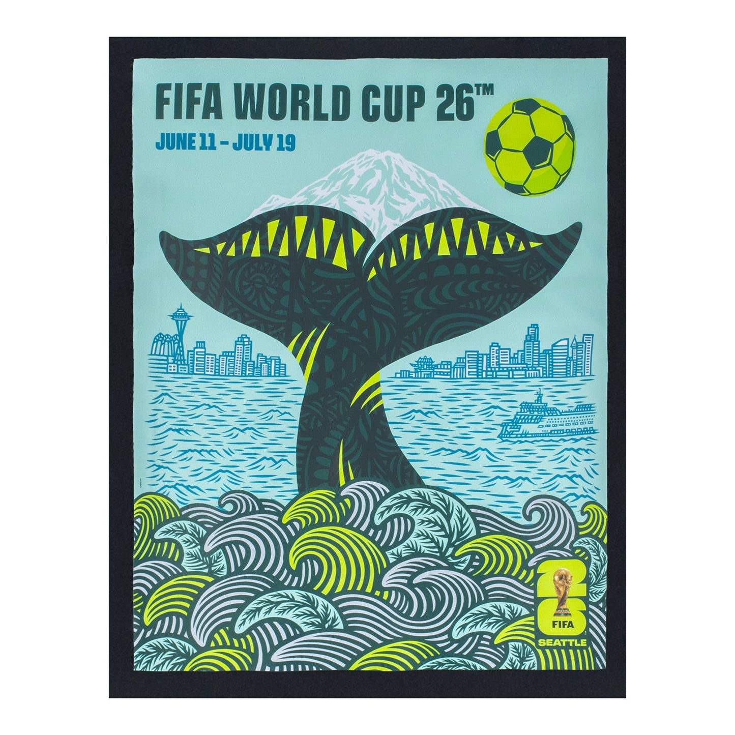 Camiseta Preta Pôster Seattle da Copa do Mundo da FIFA 2026™ Seattle - Unissex
