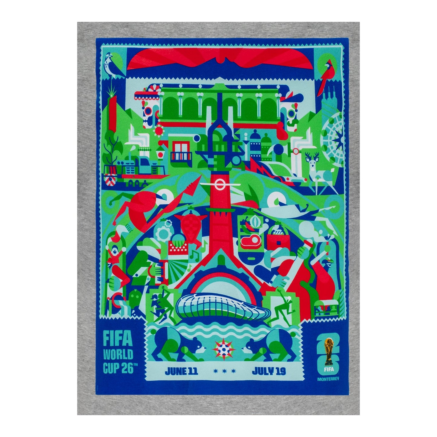 Camiseta Cinza Pôster da Copa do Mundo da FIFA 2026™ Monterrey (em Espanhol) - Unissex