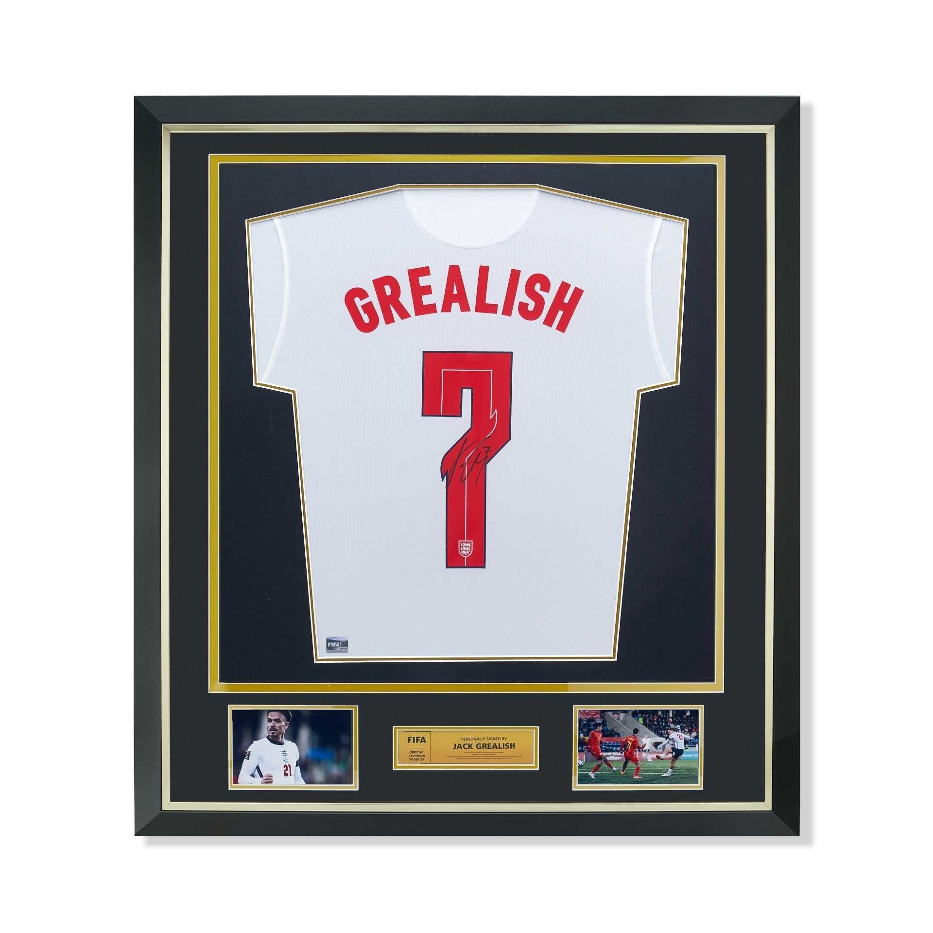 FIFA World Cup Jack Grealish Official Back Signed And Framed England 2021-22 Home Shirt
