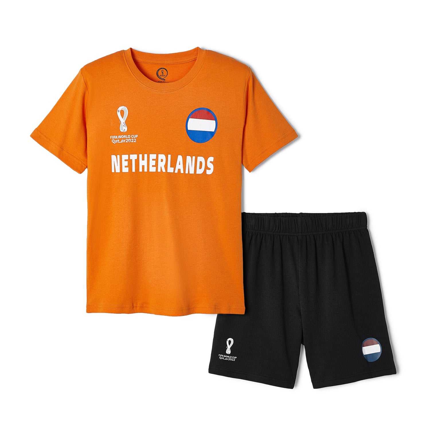 2022 World Cup Netherlands Dark Orange T-Shirt & Shorts - Youth