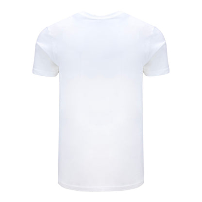 Plain white t-shirt on a light beige background