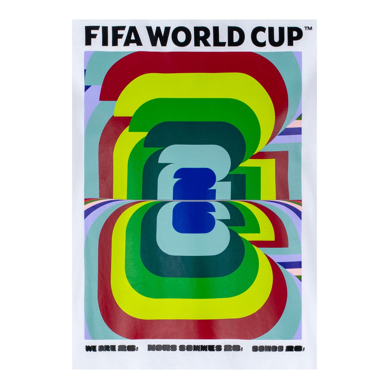 FIFA World Cup poster with colorful abstract design on a white background