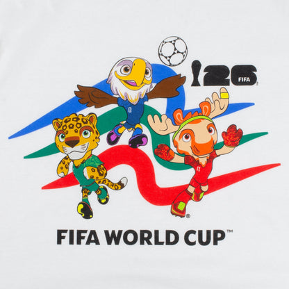 T-Shirt mit Maskottchen-Crew zur WM 2026 (weiss) – Kinder