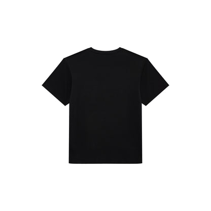 A plain black short-sleeve crewneck t-shirt shown from the back, centered on a solid white background.