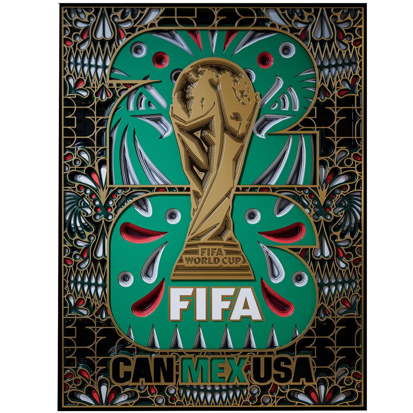 World Cup 2026 Mexico Host Country Emblem 3D Wood Art Frame