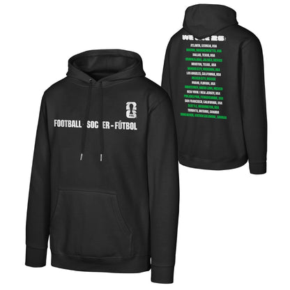 2026 World Cup Host Cities Futbol Black Hoodie - Unisex