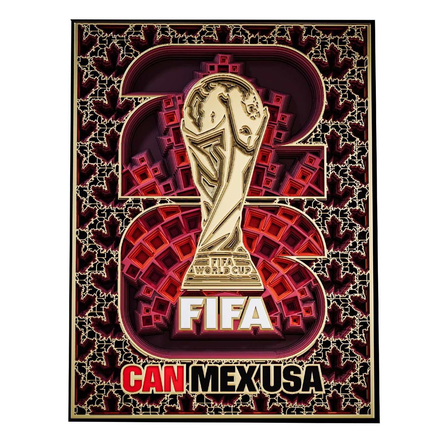 World Cup 2026 Canada Host Country Emblem 3D Wood Art Frame